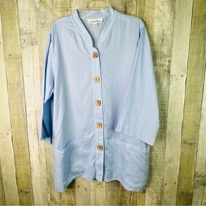 Caroline Rose(Coloration Flaw)1X Wooden Button Front Shirt w/Pockets 3/4 Sleeves